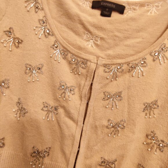 Express SZ-S Allover Butterfly Embellishment Sweater Cardigan - Picture 3 of 13